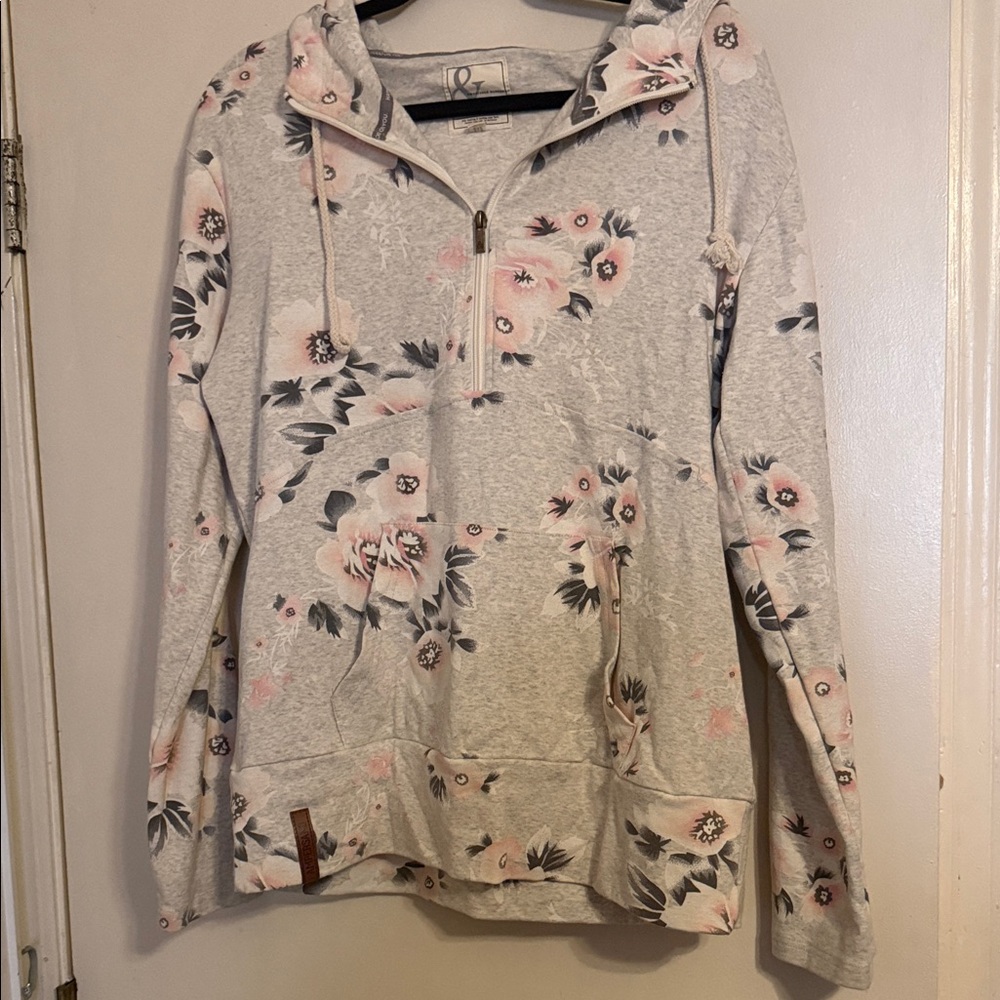 AMPERSAND AVE Floral Gray and Pink Women's Hoodie